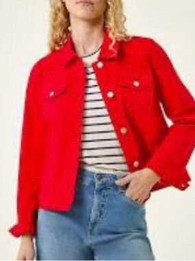 Women's Bright Red Cropped Jean Jacket